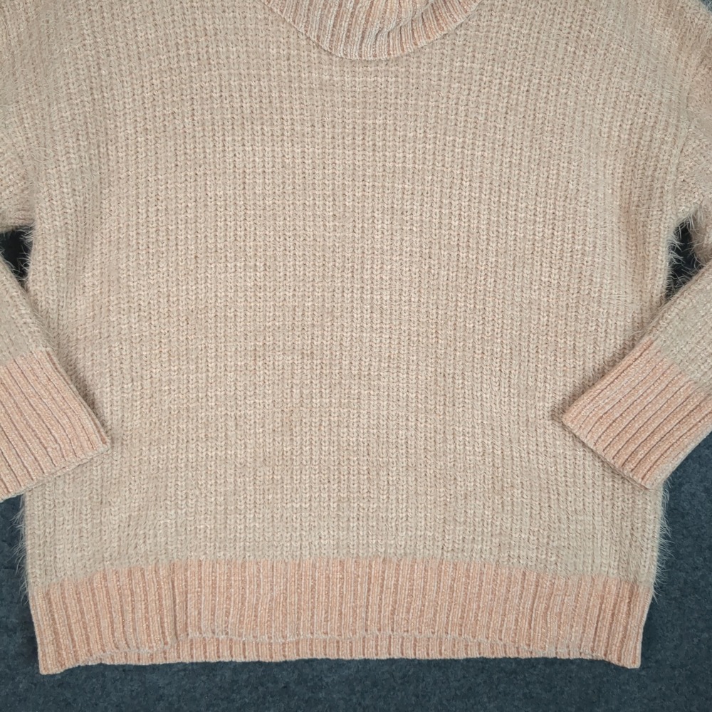 Calvin Klein Womens Peach Pink Cowl Neck Fuzzy Eyelash Knit Sweater Large L - Picture 5 of 11